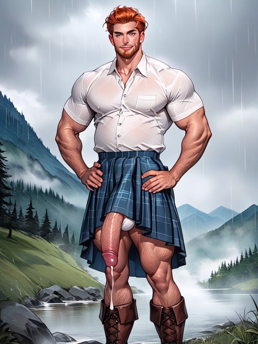 Rain, Muscular Ginger Scottish Man, Ginger AI Gay Porn