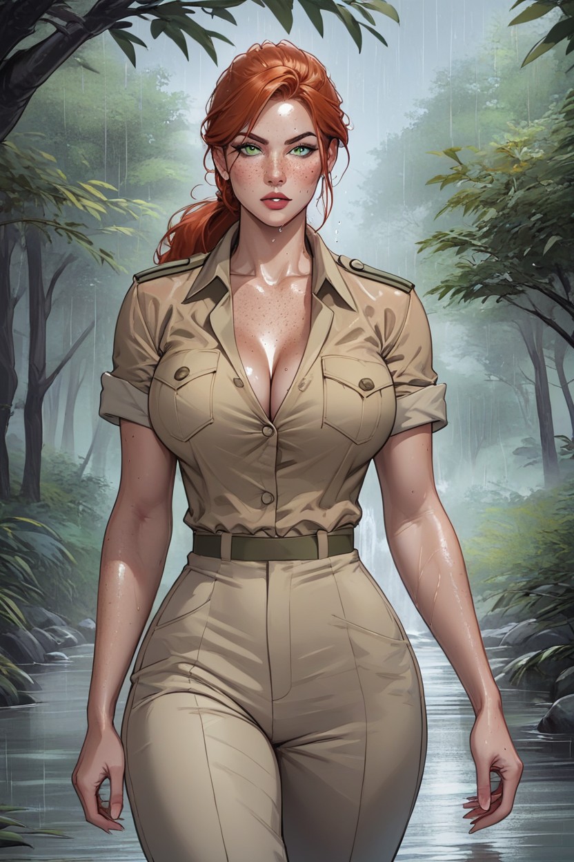 Ginger, Large Ass, Raining Hentai AI Porn
