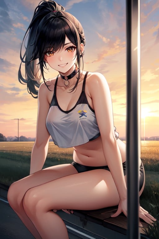 Black Eyelashes, Black Hair, Happy Hentai AI Porn