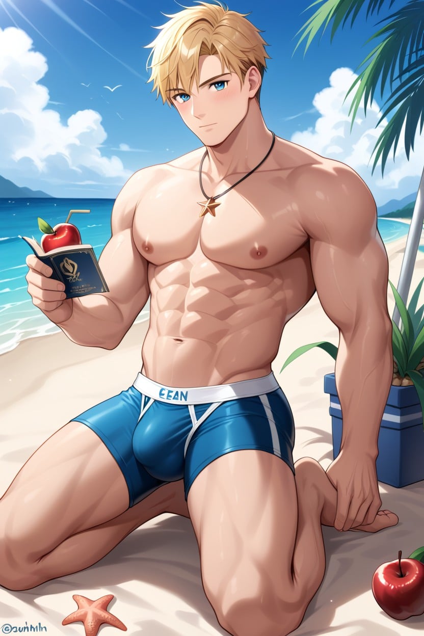 Male_swimwear, Jewelry, Solo AI Gay Porn