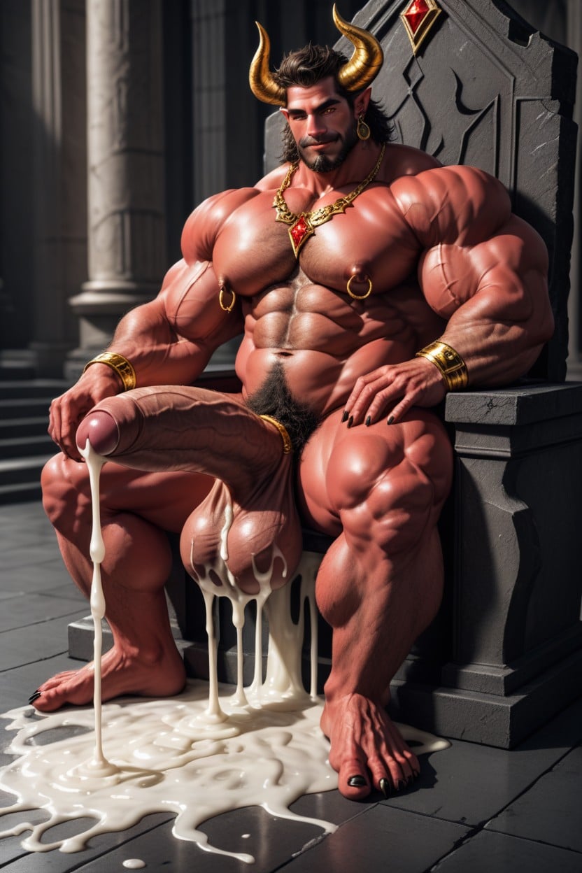 Huge Legs, Sitting On A Demonic Throne, Messy Hair AI Gay Porn