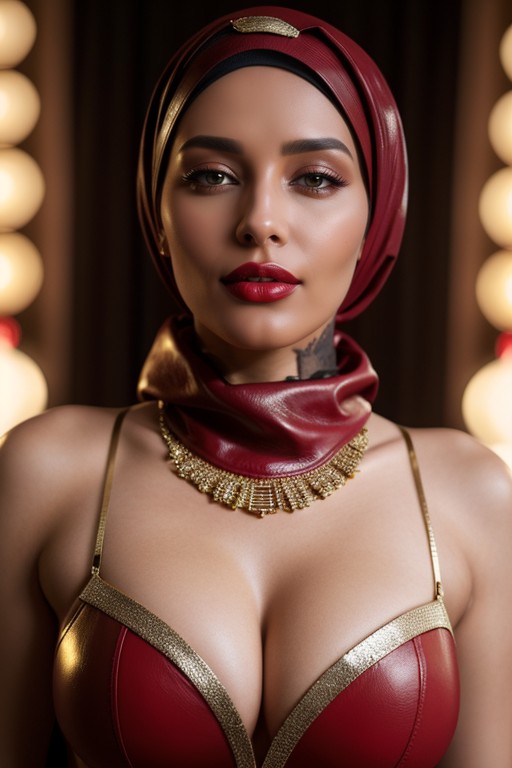 Wearing Sexy Red Lipstick, Rich, Sexy Bimbo Muslim 쉬메일 AI 포르노