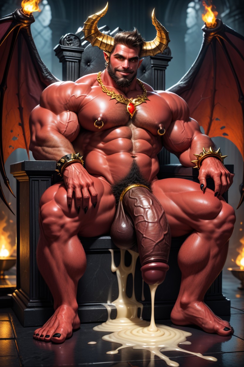 Scrotum Hair, Large Nipple Rings, Year Old Demon AI Gay Porn