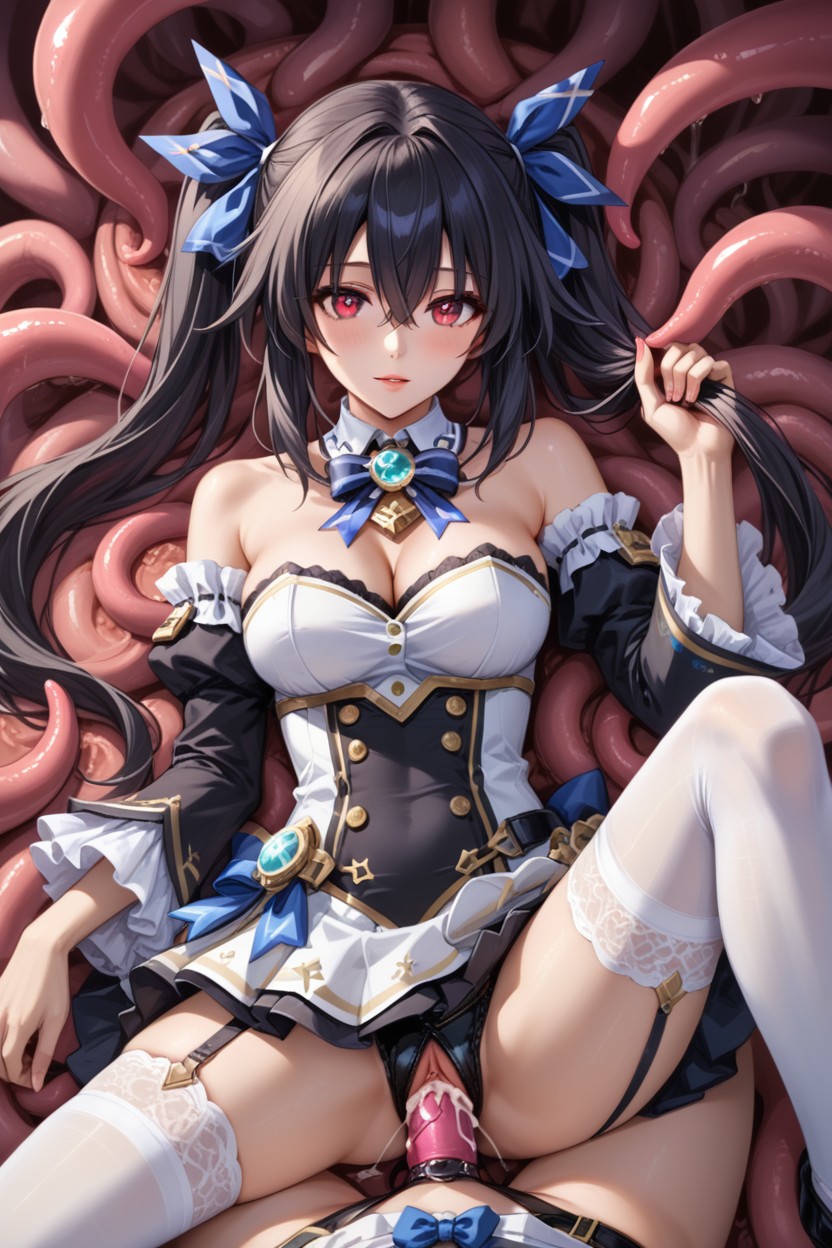 Cleavage, Holding Hair, Bangs Hentai AI Porn
