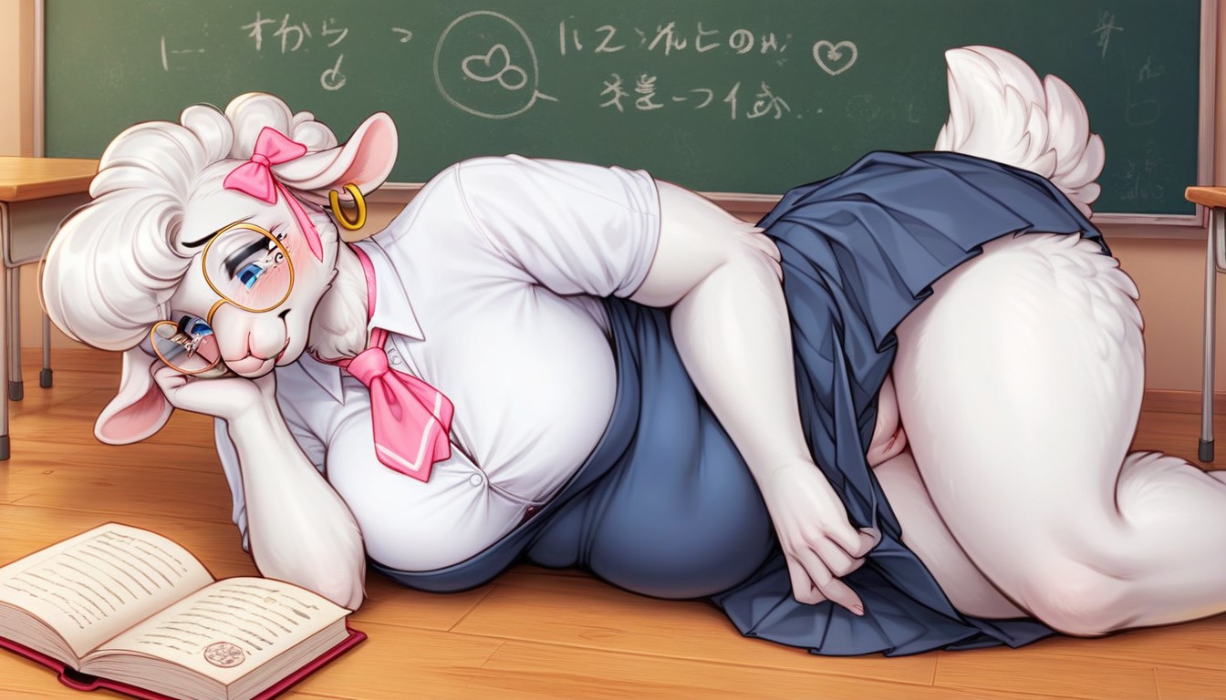 Shy, Round Glasses, School Uniform Furry AI Porn