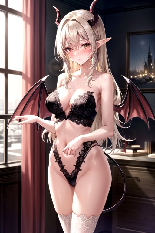 Fine Stitching Color Crimson Red, Pretty, Wingssuccubus-like AI Porn