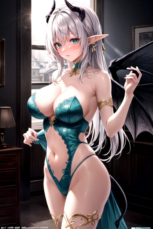 Emphasizes Slender Waist And Delicate Figure, Gêné, Horns Porno IA