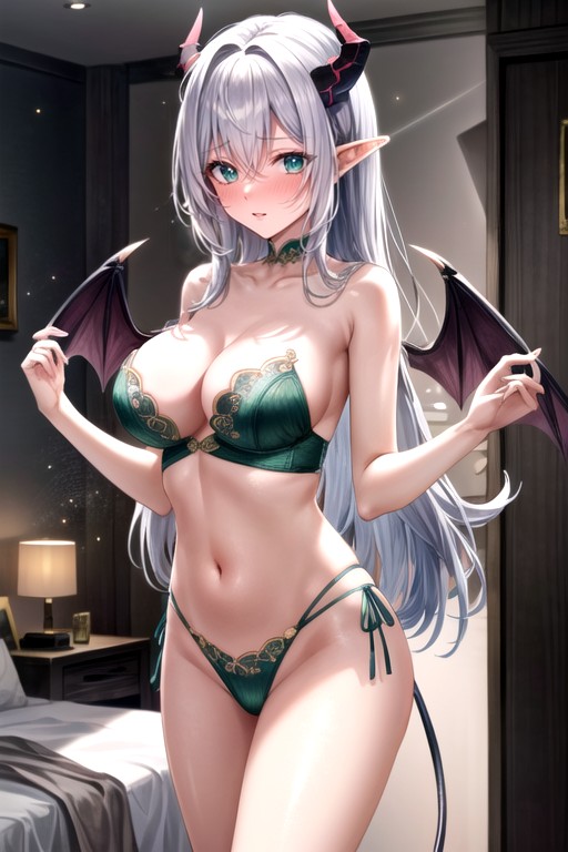 Fine Stitching Color Deep Green, Wingssuccubus-like, Strapless Porno IA
