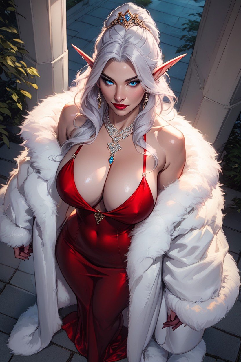 Large Hips, Huge Round Ass, Merlot Red Dress Furry AI Porn