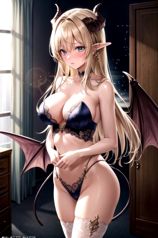 Crimson Red, Beautiful White Skinelf-like, Embarrassed AI Porn