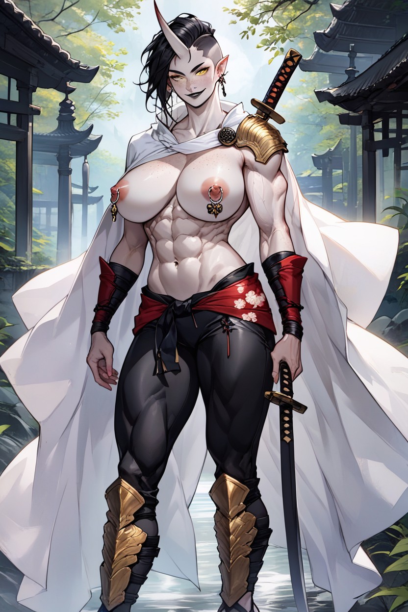 Japanese Clothes, Leg Armor, Abs AI Porn