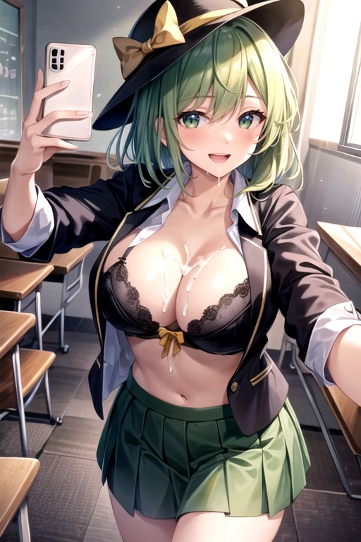 Skinny Physique, 18, Light Green Hair AI Porn