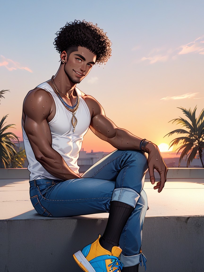 Big Lips, Black Caramel Skin, Knee-high Black Socks AI Gay Porn