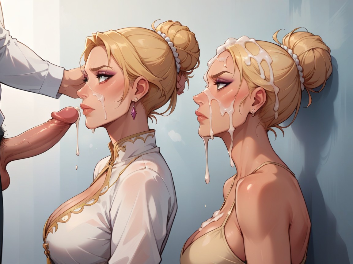 Cum Covered Face, Hands Tied Above Head, Closed Mouth AI Porn