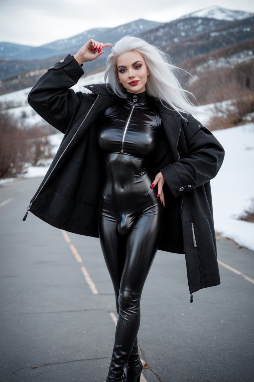 Hair Styled, Emphasis On White Hair Streak, Close-up Face View Shemale AI Porn