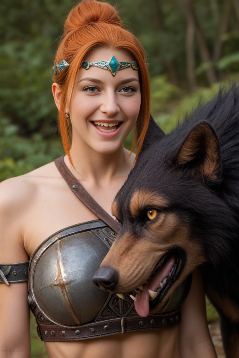 Huge Knotted Canine Cock, Muscular, Thick Bronze Circlet Shemale AI Porn