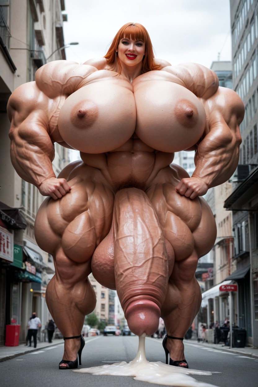 City, Big Breasts, Hairy Futanari Shemale AI Porn