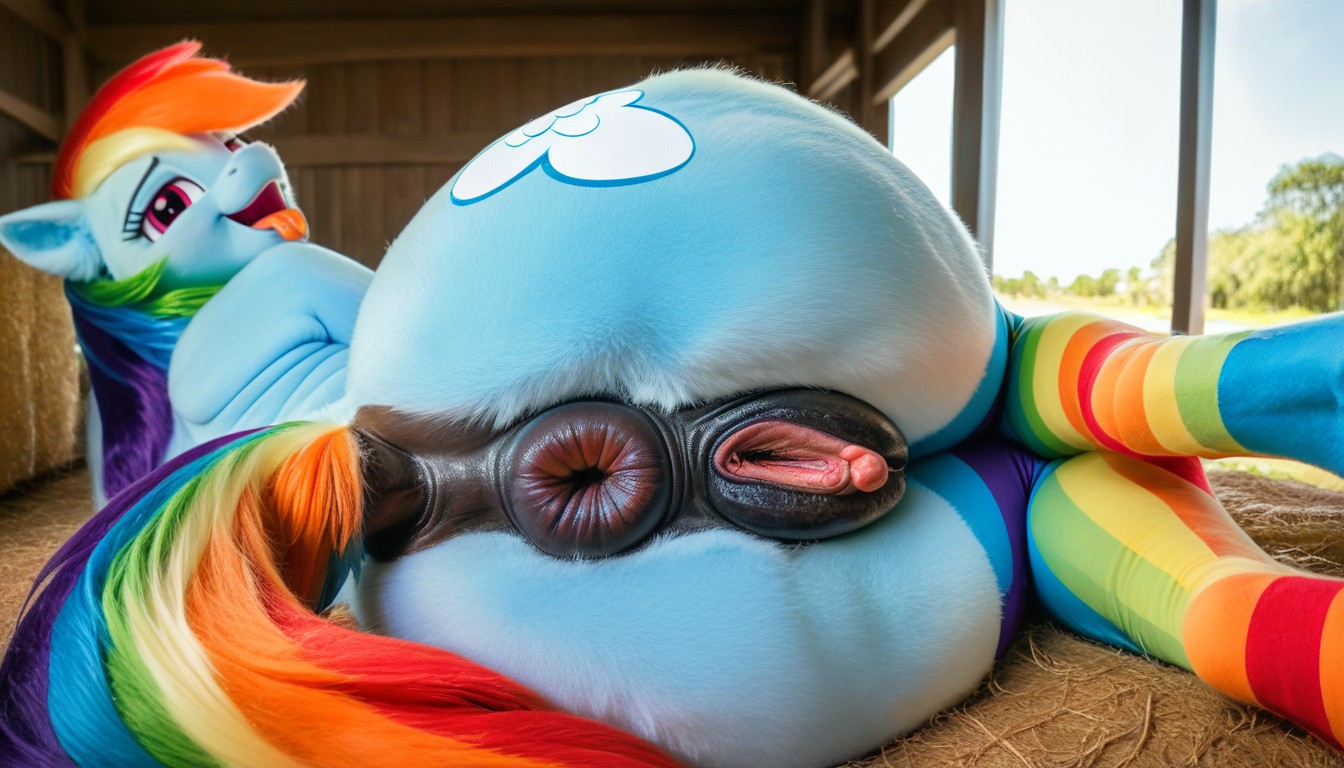 Blue Fur, Rainbow Leggings, Large Puffy Clitoris Furry AI Porn
