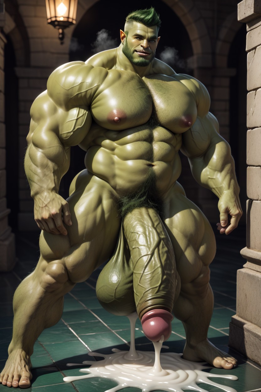Cum Hyperspermia, Armpit Hair, All Of Body Is Green AI Gay Porn