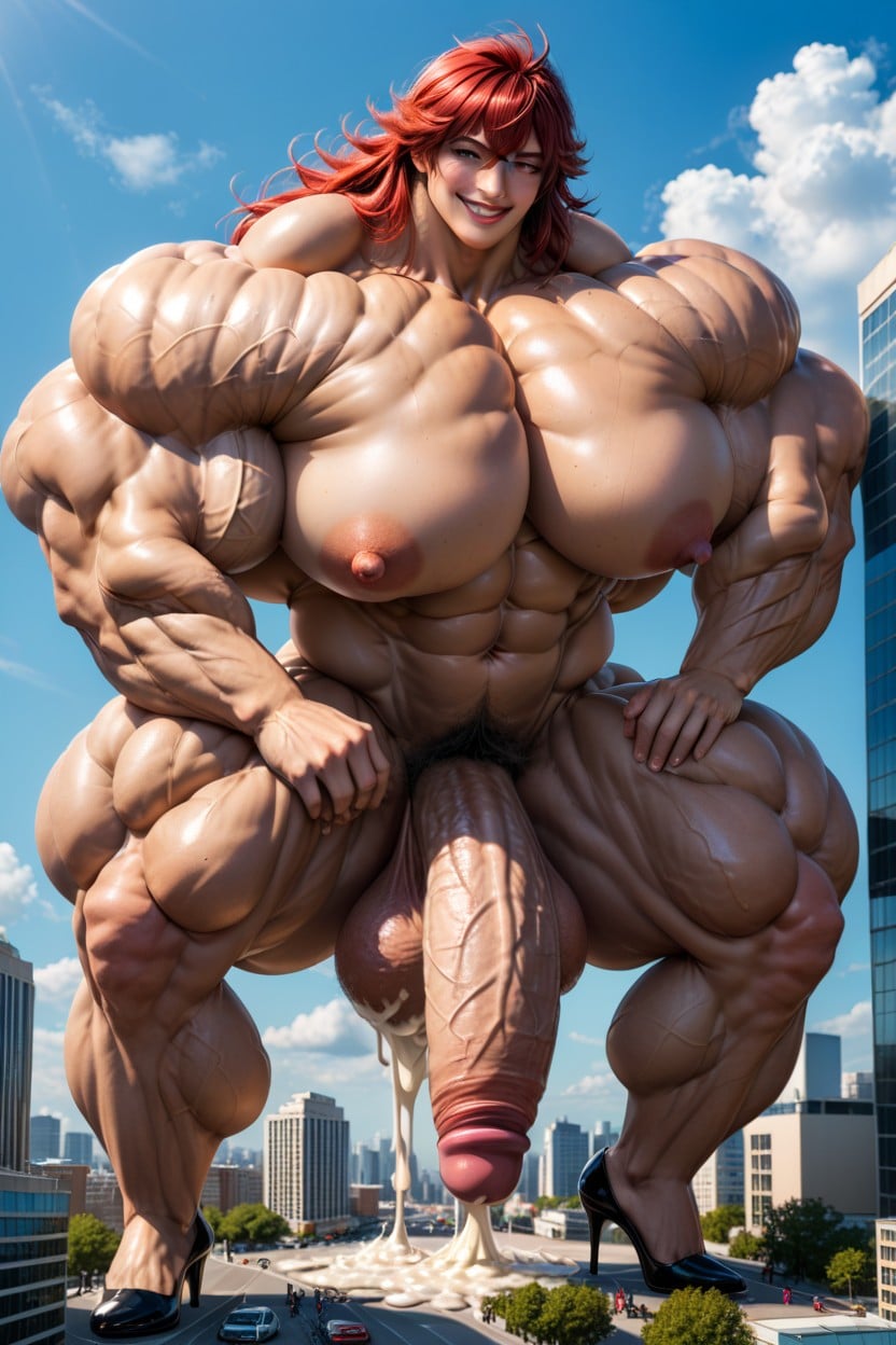 Happy, Massive Cock, Massive Muscles Shemale AI Porn