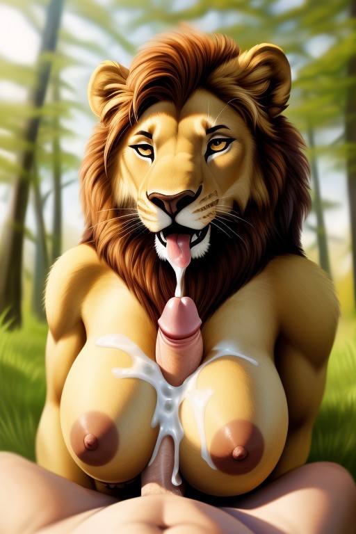 A Lot Of Cum On Tongue, Licking Penis, Detailed Furry AI Porn