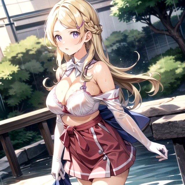 Standing, Wet Clothes, White Hair Hentai AI Porn