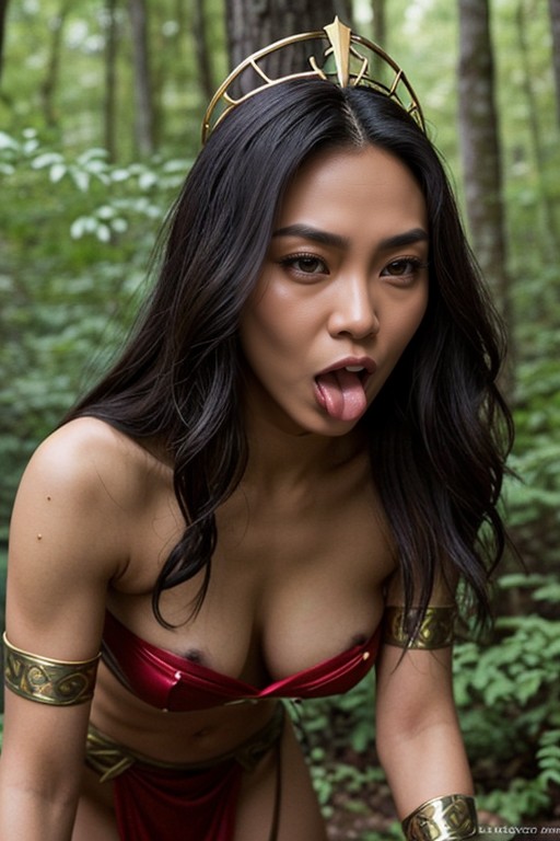 2 People, Black Hair, Superheroine Darna Fucked By Naked Female Monster With Tentacles Partialy Stripped Red Gold Costume Tiara Waist Cloth Hypnotized Trance Mind Control Brainwash Corrupt Lesbian Girl On Girl Tentacle Fuck Obey Serve Sex Drool Tongue Out Furry AI Porn
