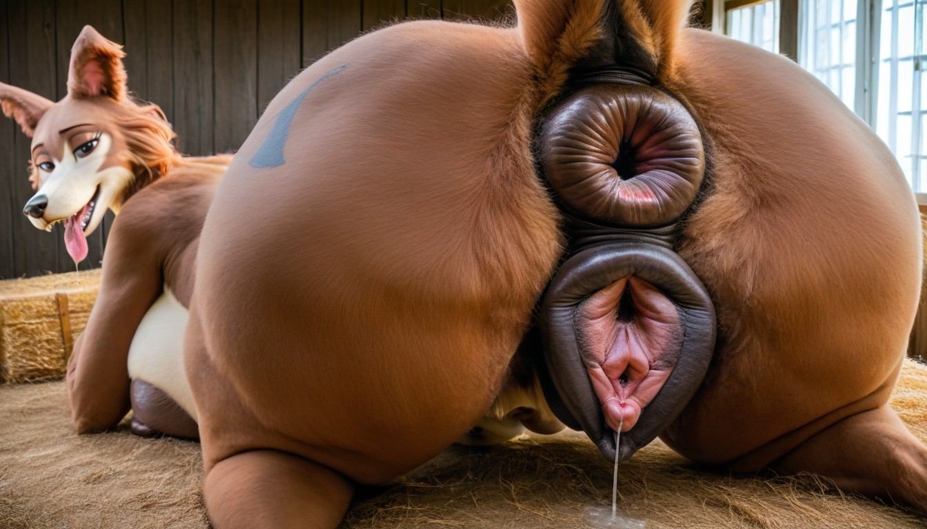 Excessive Pussy Juice, Lying On Bed, Extremely Large Ass Furry AI Porn