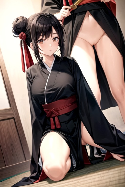 Black Kimono, Corps Entier, Black HairPorno IA