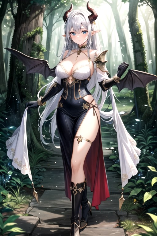 Flowing Dress Made Of Silk And Lace, Soft Leather Boots, Girl's Race Half Elf AI Porn