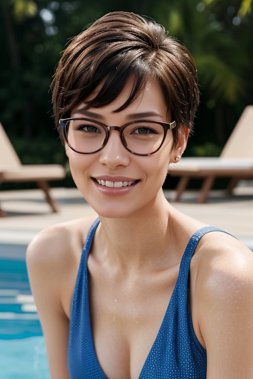 Pixie Cut, Laughing, Glasses Asian AI Porn