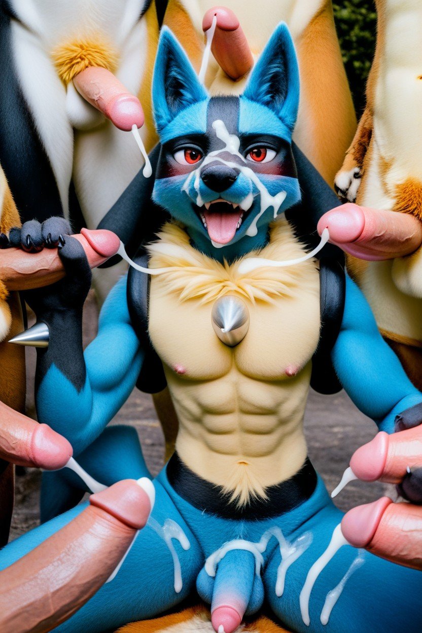 Cum Everywhere, Male Lucario, Cum On Face Furry AI Porn