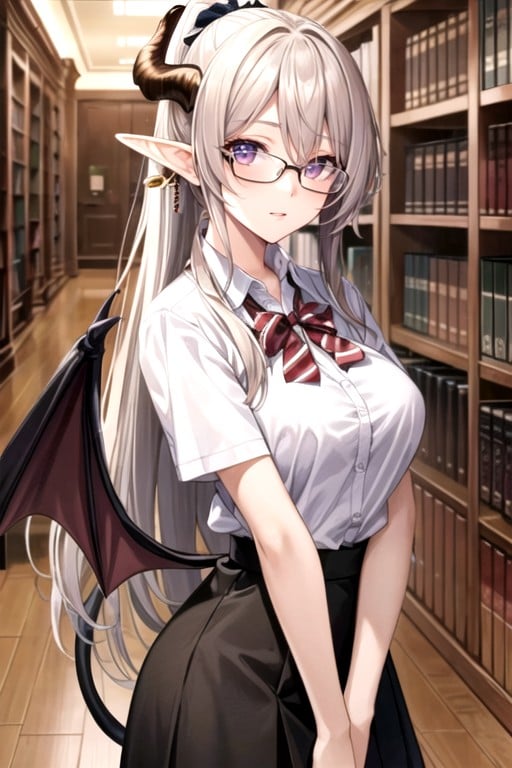 Glasses, Wings Succubus-like, Girl's Race Half Elf AI Porn