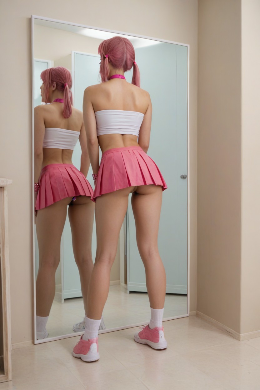 Pink Butt Plug Reflected In The Mirror, Blushing Cheeks, Butt Plug AI Porn