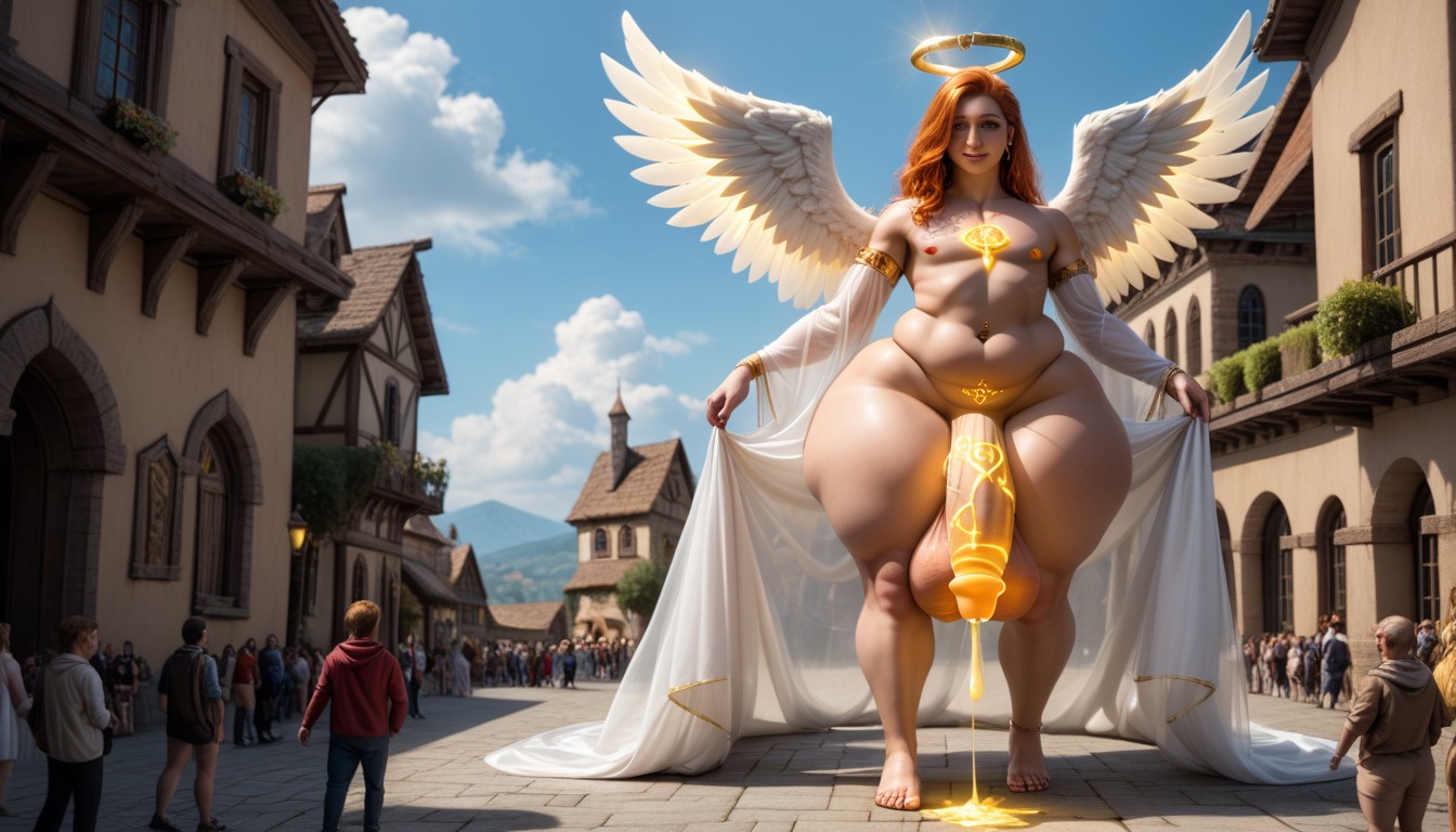 Gold Halo, Wide Hips, Glowing Writing On Balls AI Gay Porn