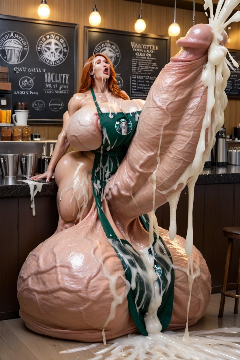 Cafe, Voluminous Hair, Excessive Facial Cum Shemale AI Porn
