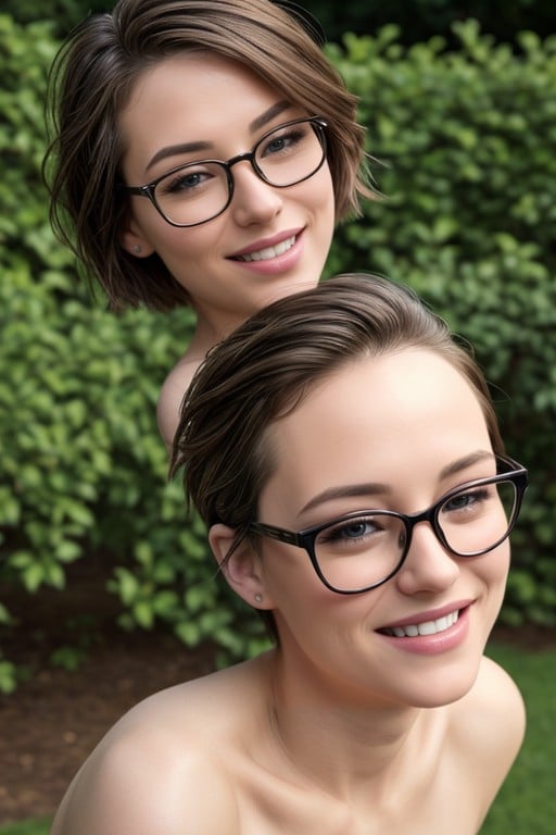 Laughing, Glasses, Pixie Cut AI Porn