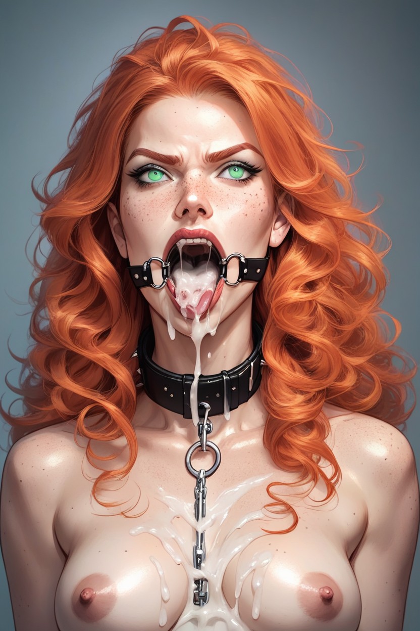 Cum Drooling On Her Tits, Long Curly Red Hair, Sick Porno asiático IA