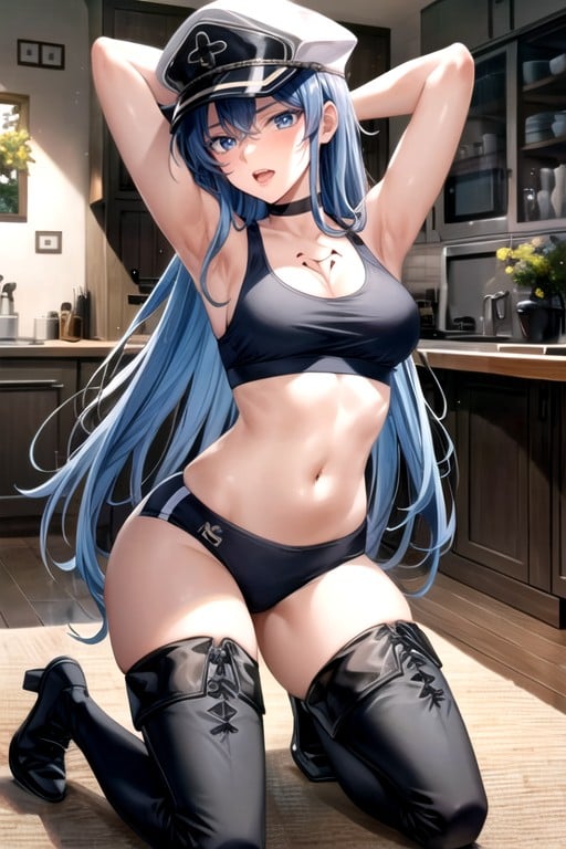 Orgasmo, Esdeath (akame Ga Kill), Braços Levantados Pornografia de IA