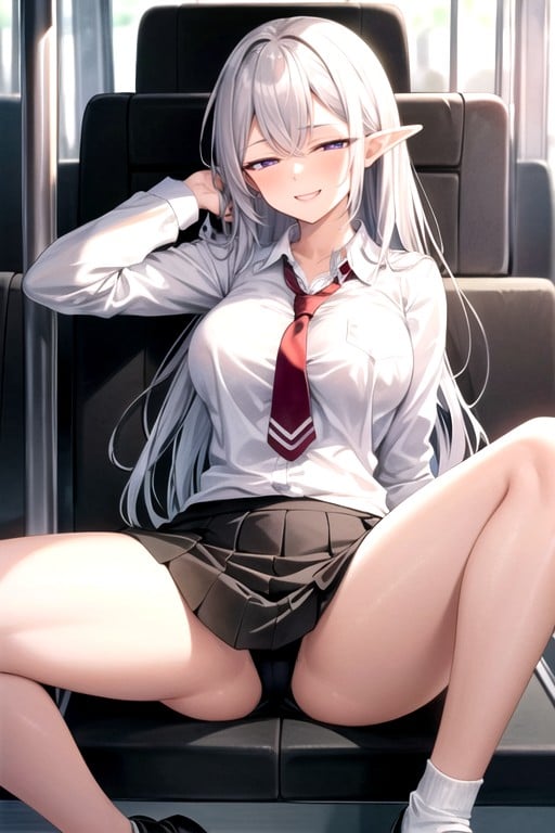 Bus, Sitting Down Legs Spread, Touching Face AI Porn