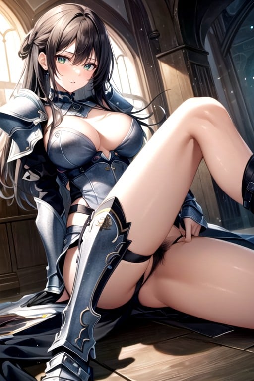 Pubic Hair, Armor, Sitting Down Legs Spread AI Porn