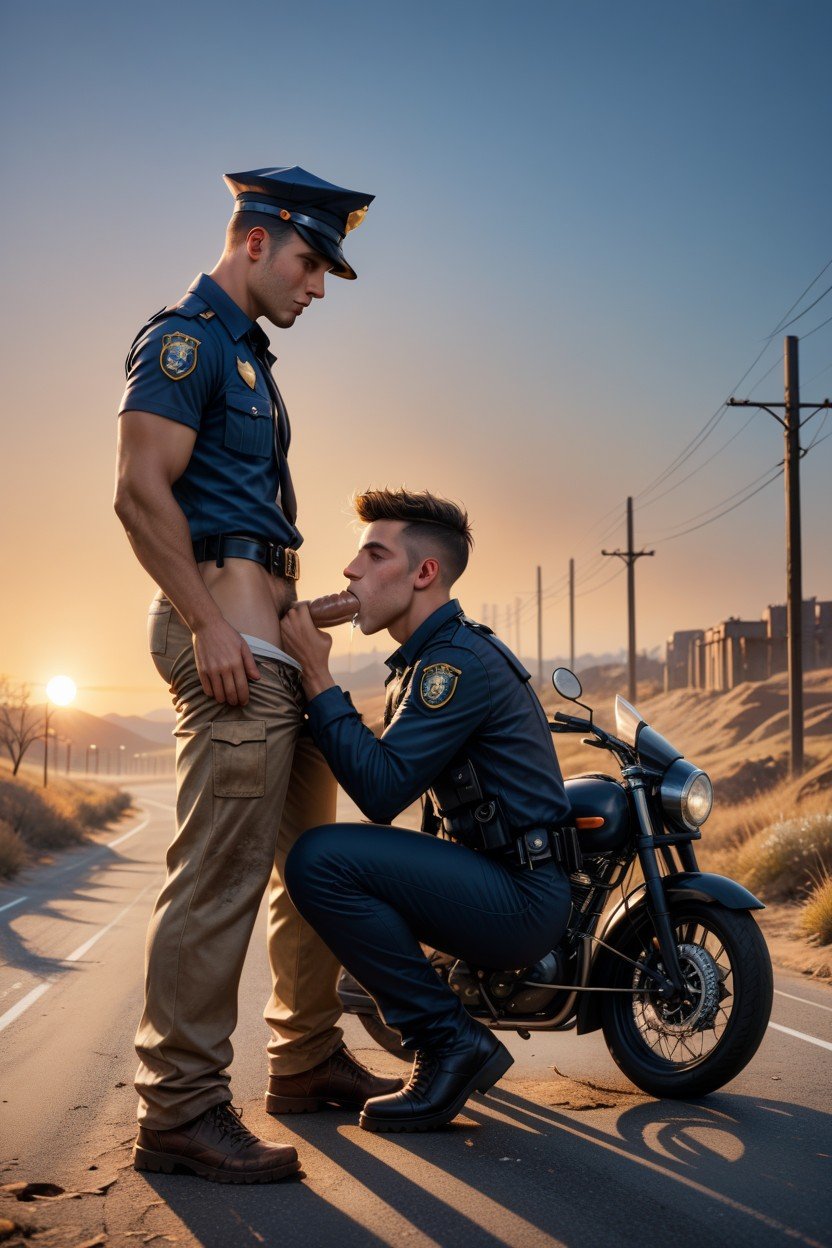 Blowjob, Bare Ass, Police Car AI Gay Porn