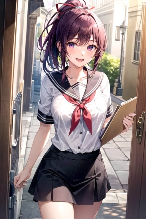 Sailor Uniform, Purple Hair, Skirt AI Porn