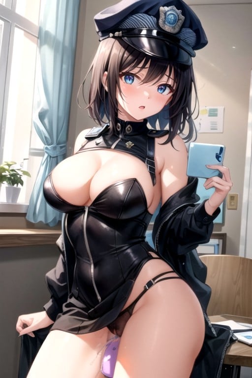 Medium Breast, Police Costume, Black Hair AI Porn