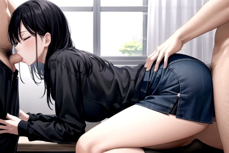 A Woman With Black Top Masturbating Her Ass In Front Of A Man Girl Hetero Fellatio Penis Oral Boy Pee Pubic Hair Peeing Squatting Black Hair Skirt Skirt Lift Closed Eyes Socks Male Pubic Hair, 教室, 周りの多くの人々AIポルノ