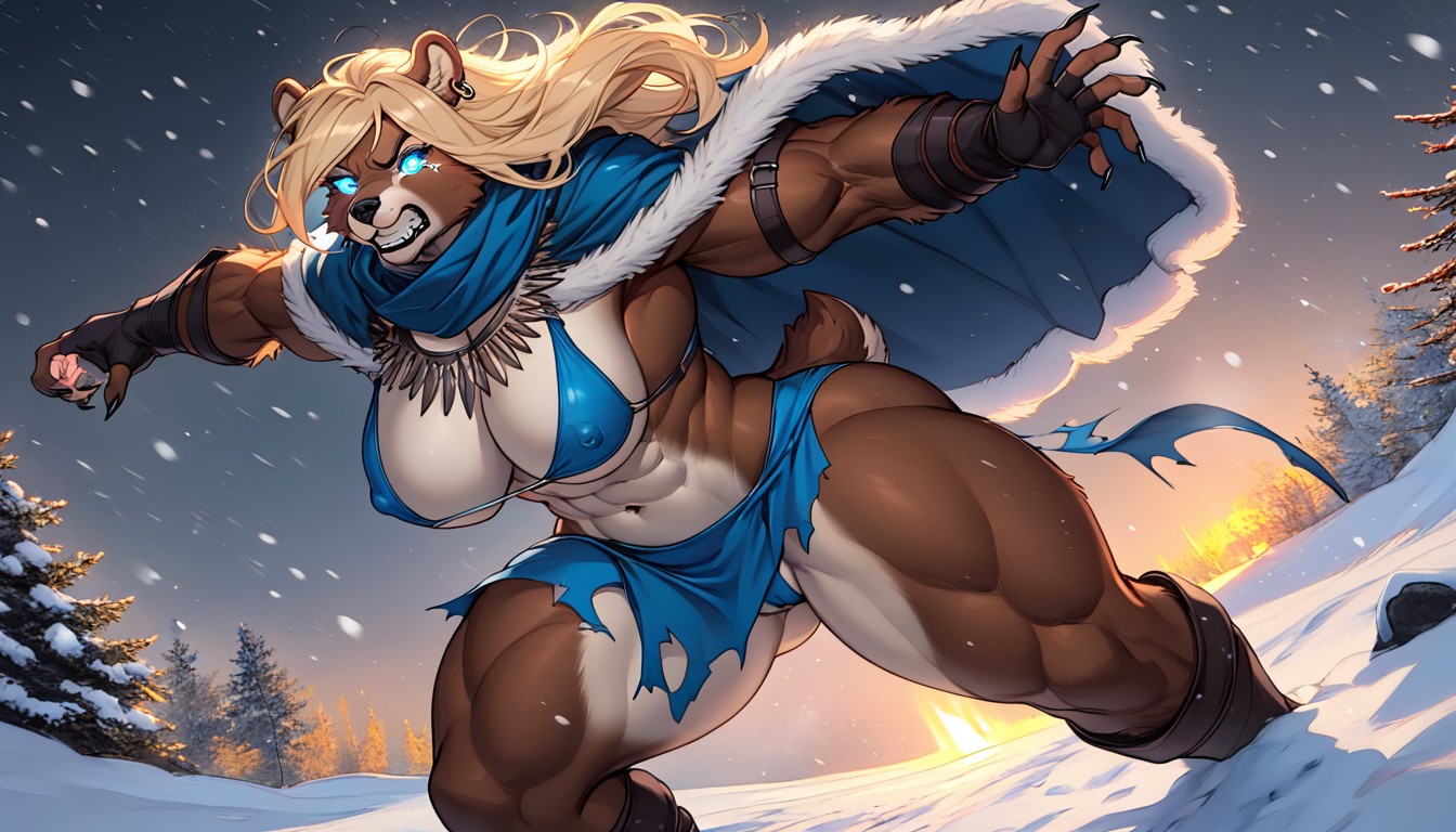 Clenched Teeth, Snow, Scarf Furry AI Porn
