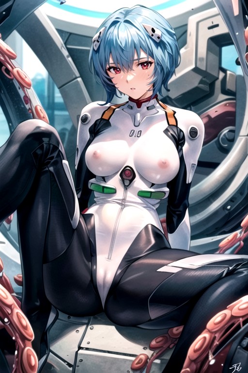 Erect Nipples Visible Under Clothing, 座って脚を広げる, Fucked By Mechanical TentaclesAIポルノ