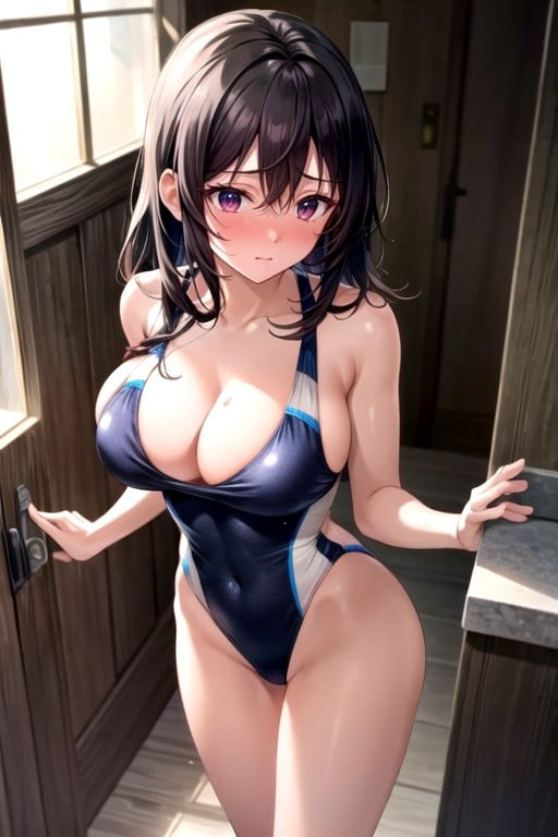 Swimsuit, Natural Breast, Bedroom AI Porn