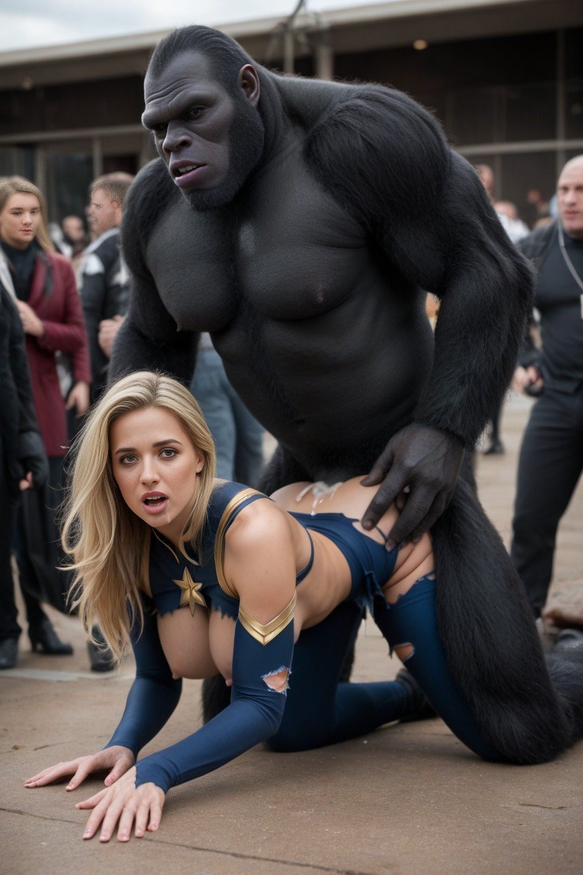 Trying To Escape Gorilla Fucking Her, Captain Marvel, Gorilla Drooling Pornografia de IA