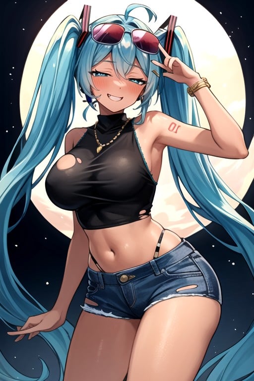 Brazil Football Croptop, Miku Hatsune, Red Flower On Hair AI Porn